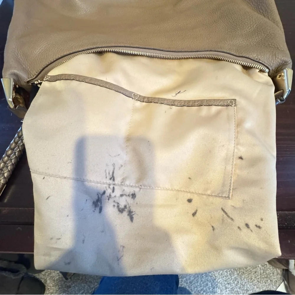 Michael Kors skorpios tan pebbled, leather hobo shoulder bag